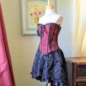 Red & Black Steampunk Corset Costume S/M NWT